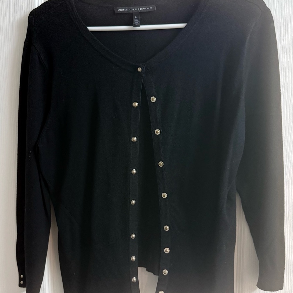 White House Black Market Black Cardigan with Gold Buttons